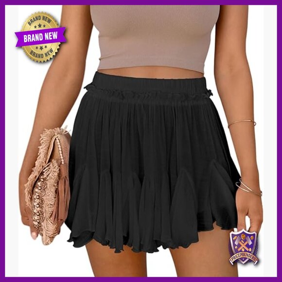 Linen Skort with Pockets High Waist Pleated Ruffle Boho Style
